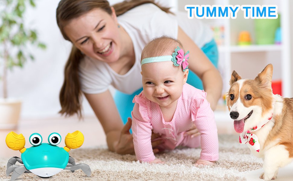 Interactive Crawling Crab Dog Toy with Obstacle Avoidance, Lights & Music