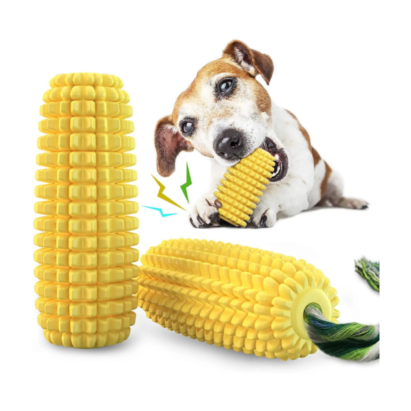 Indestructible Dog Chew Toy for Aggressive Chewers – Tough Squeaky Corn Stick